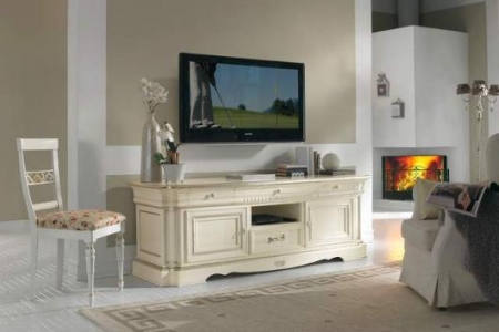 porta tv bianco con detaglio argento