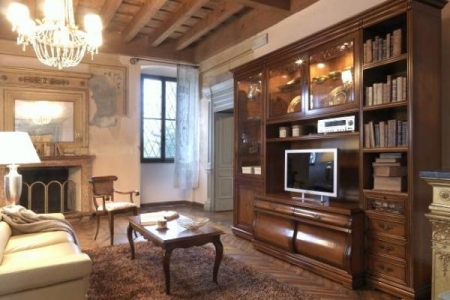 soggiorno noce con porta tv sagomato