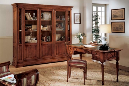 studio noce con libreria 3 ante ed scrivania con piano in pelle