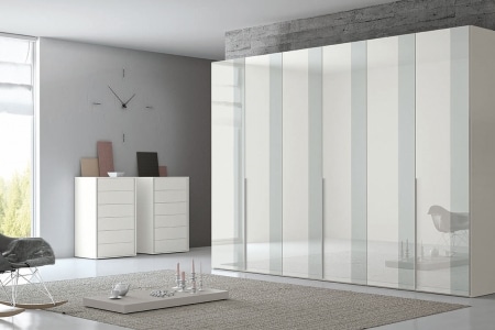 armadio 6 ante bianco e grigio lucido