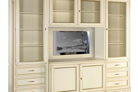 portatv laccato panna con detagli in foglia oro
